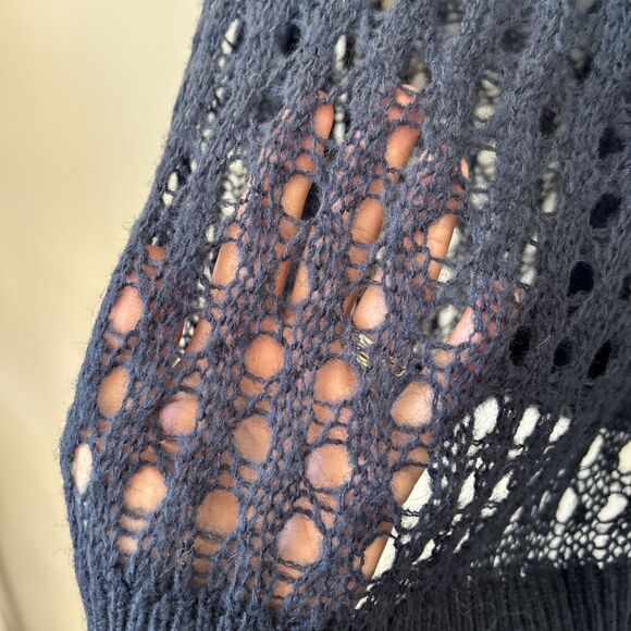 Elle Grey Womens Angora Crochet Cardigan Sz M/L Navy Boho Cottagecore Dainty NWT - Picture 3 of 11